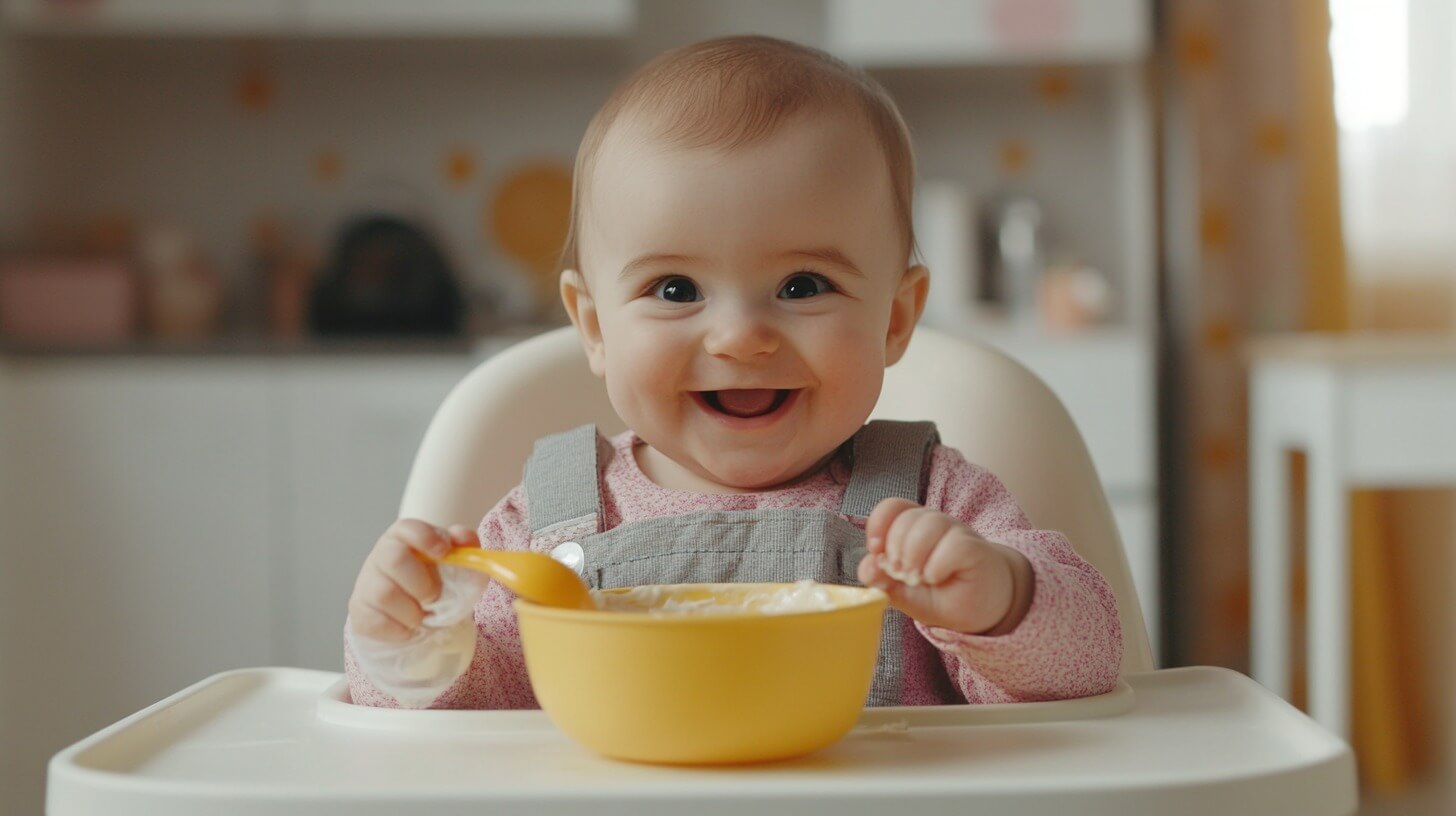Bebé comiendo yogurt