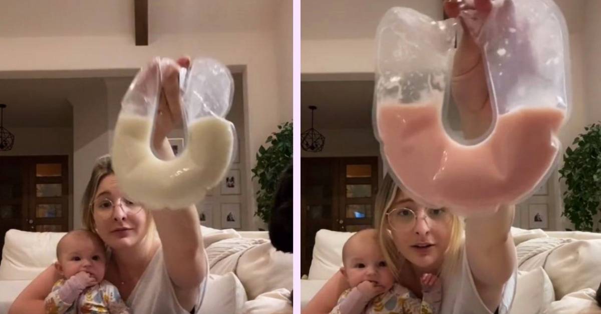 Una mujer enseña su leche materna de color rosa: ¿cómo es posible?