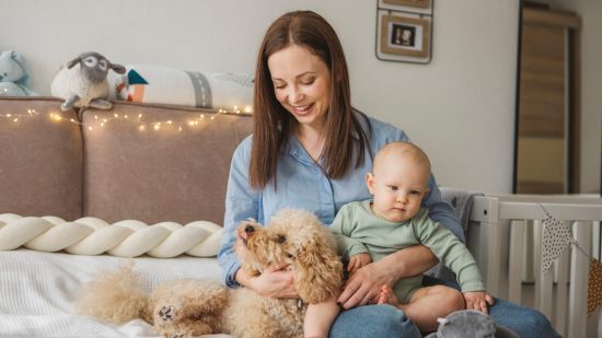 Perro y bebé en casa