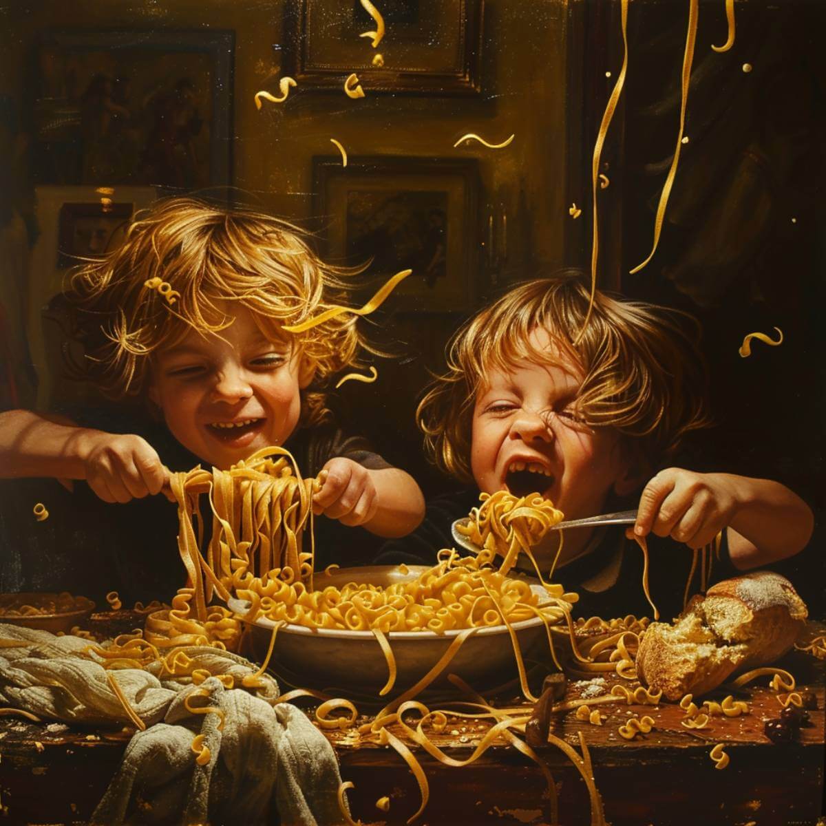 Niños comiendo pasta