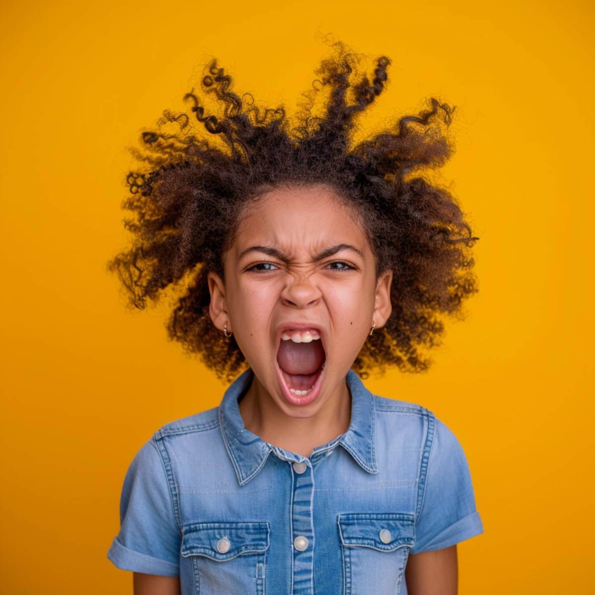 Una niña gritando de rabia