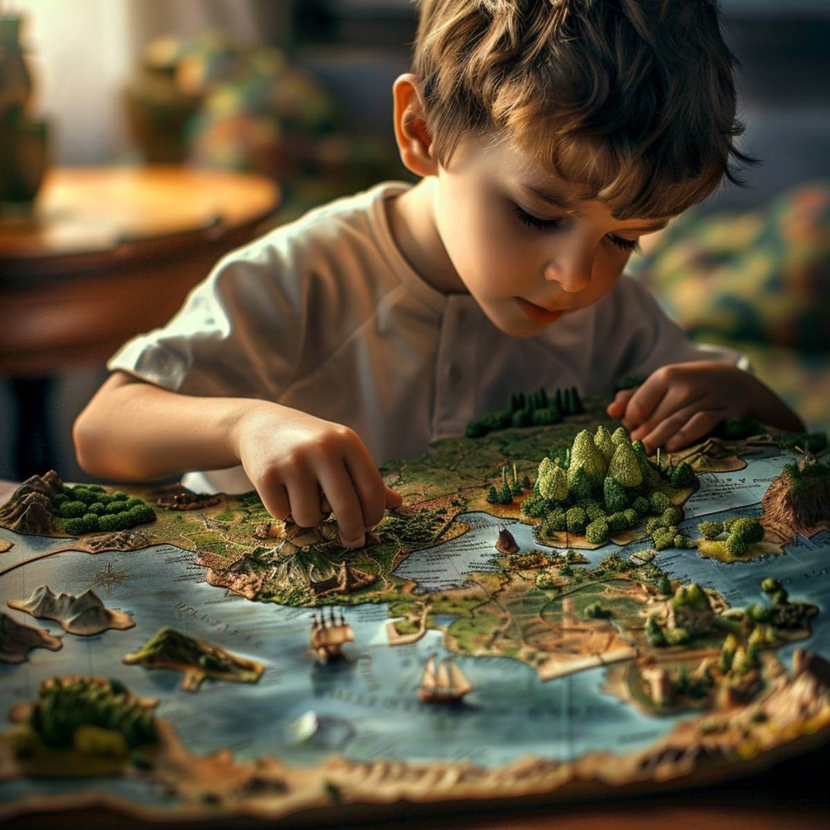 Un niño jugando con un mapamundi 3D