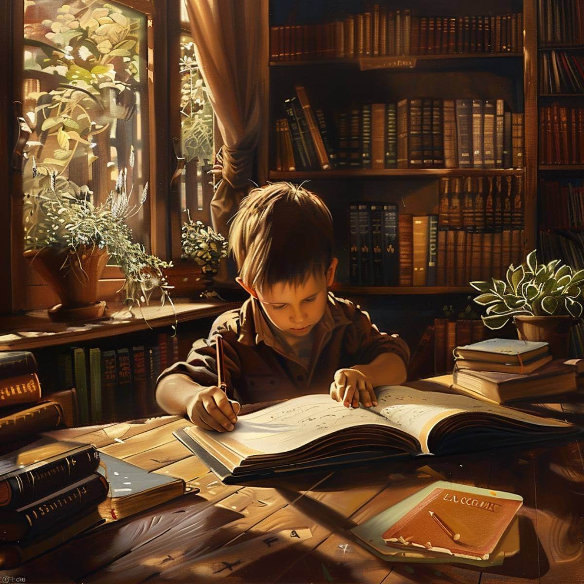 Niño estudiando en casa