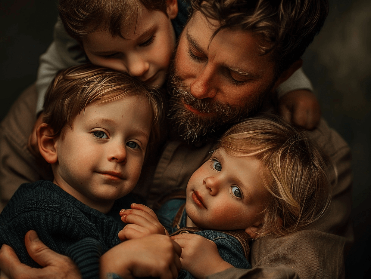 Un padre con tres hijos