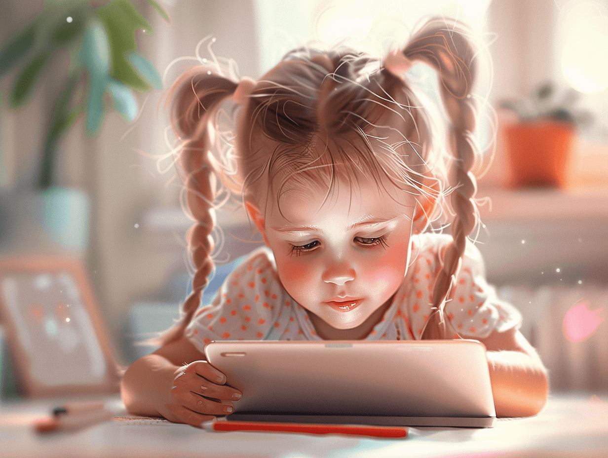 Una niña maneja una tablet