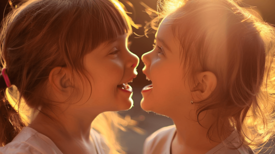 Un par de niñas sonríen mientras juegan