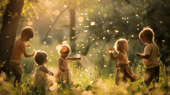 Niños, en la naturaleza jugando
