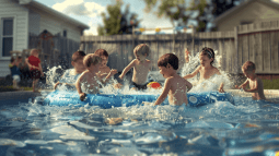 Niños jugando en la piscina