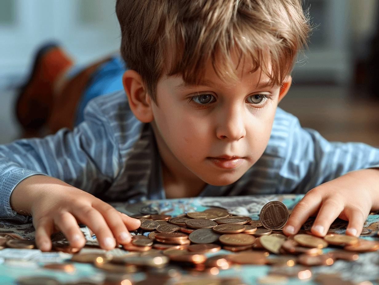 Un niño, con monedas sueltas