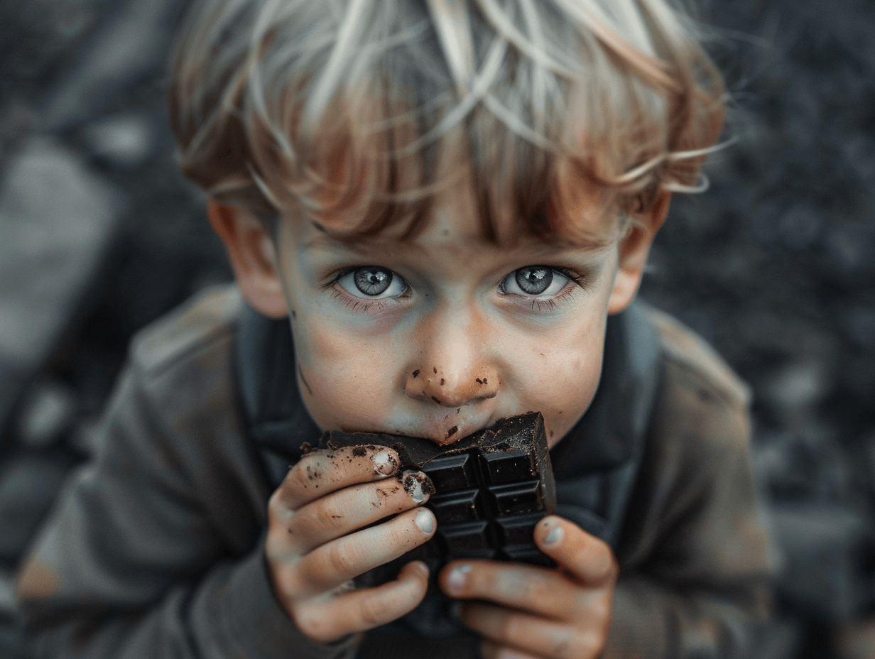 Un niño comiendo chocolate negro