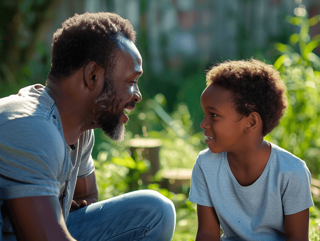 Padre e hijo conversando