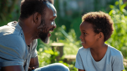 Padre e hijo conversando