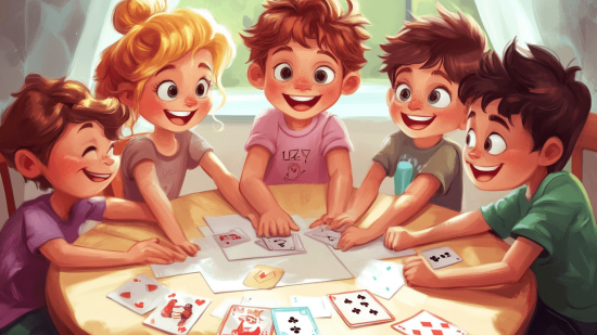 Niños jugando a un juego de cartas