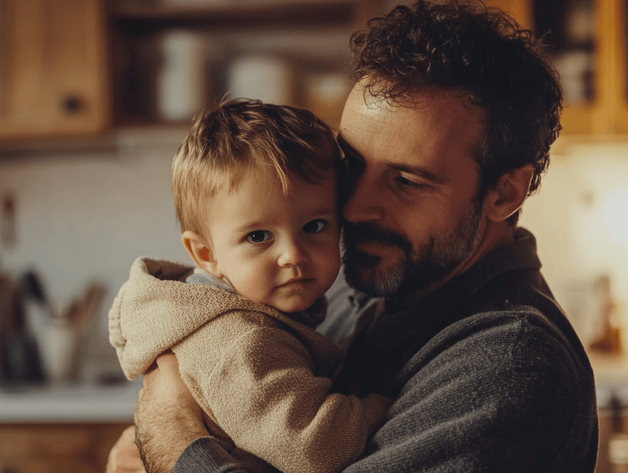 Un padre cuidado a su hijo