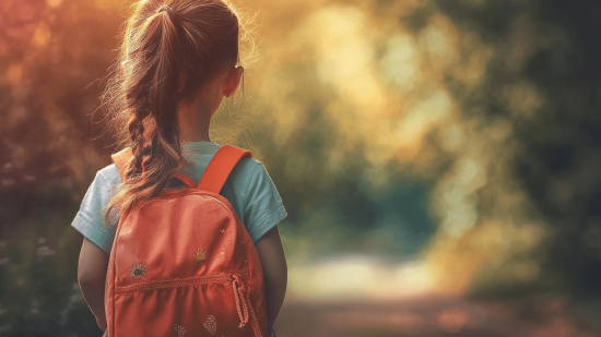 Una niña, en el primer día de cole