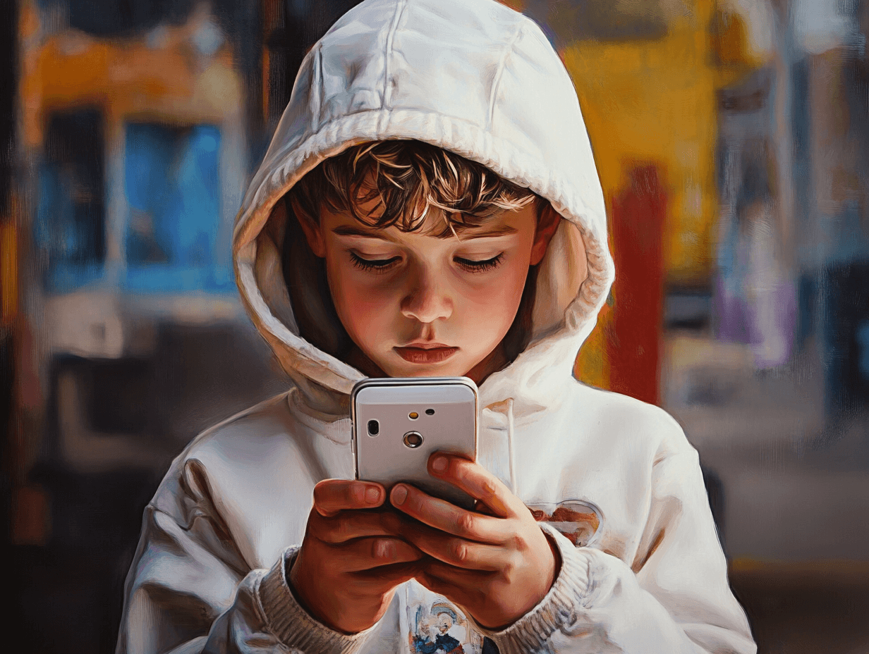 Un niño utilizando un teléfono móvil