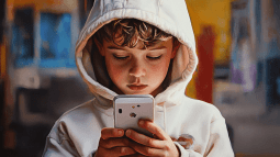 Un niño utilizando un teléfono móvil