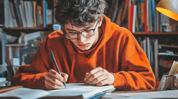 Un adolescente, concentrado mientras estudia