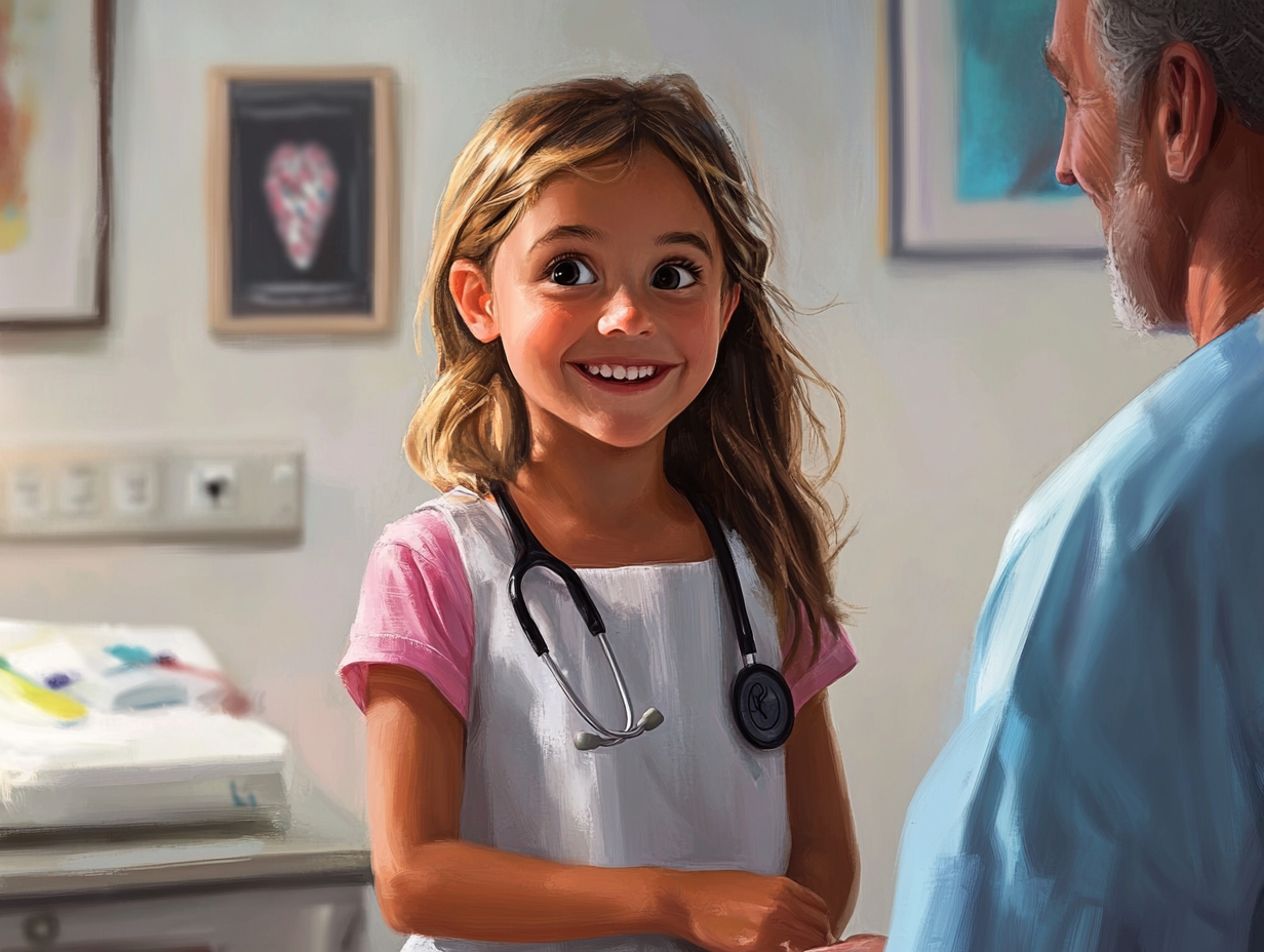 Una niña juega con el fonendo de su pediatra