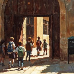 Niños entrando al colegio