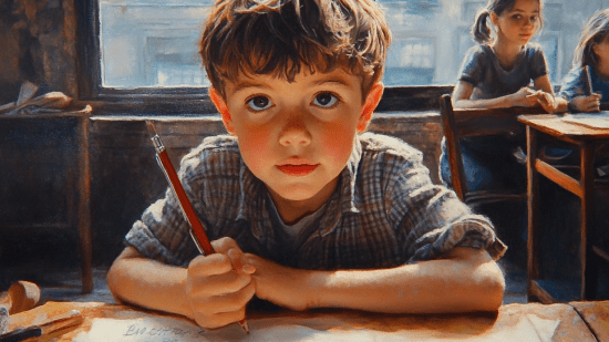 Un niño atento en clase