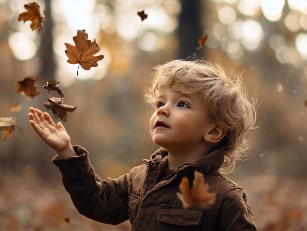 Un niño al aire libre en otoño