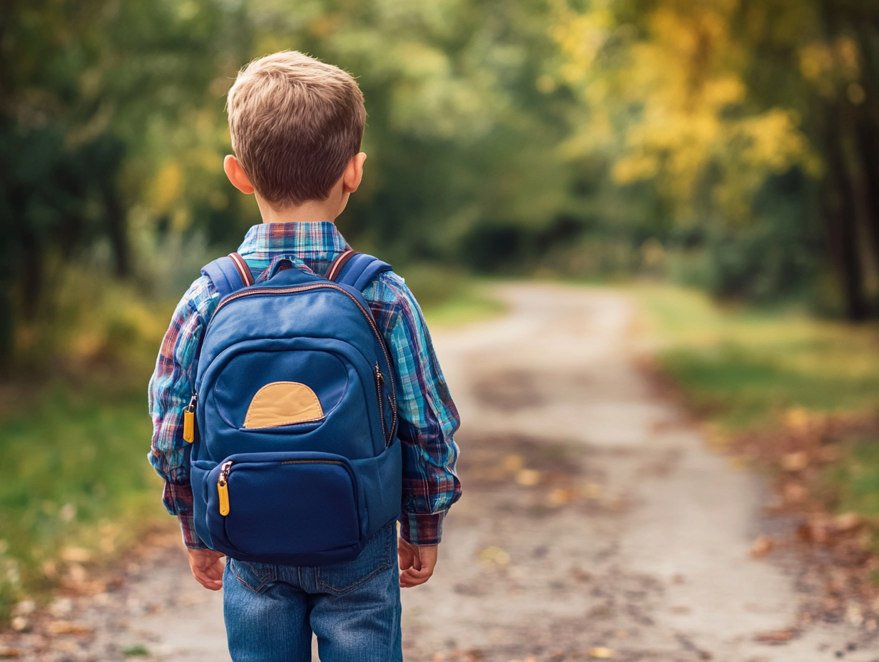 Un niño camino de clase