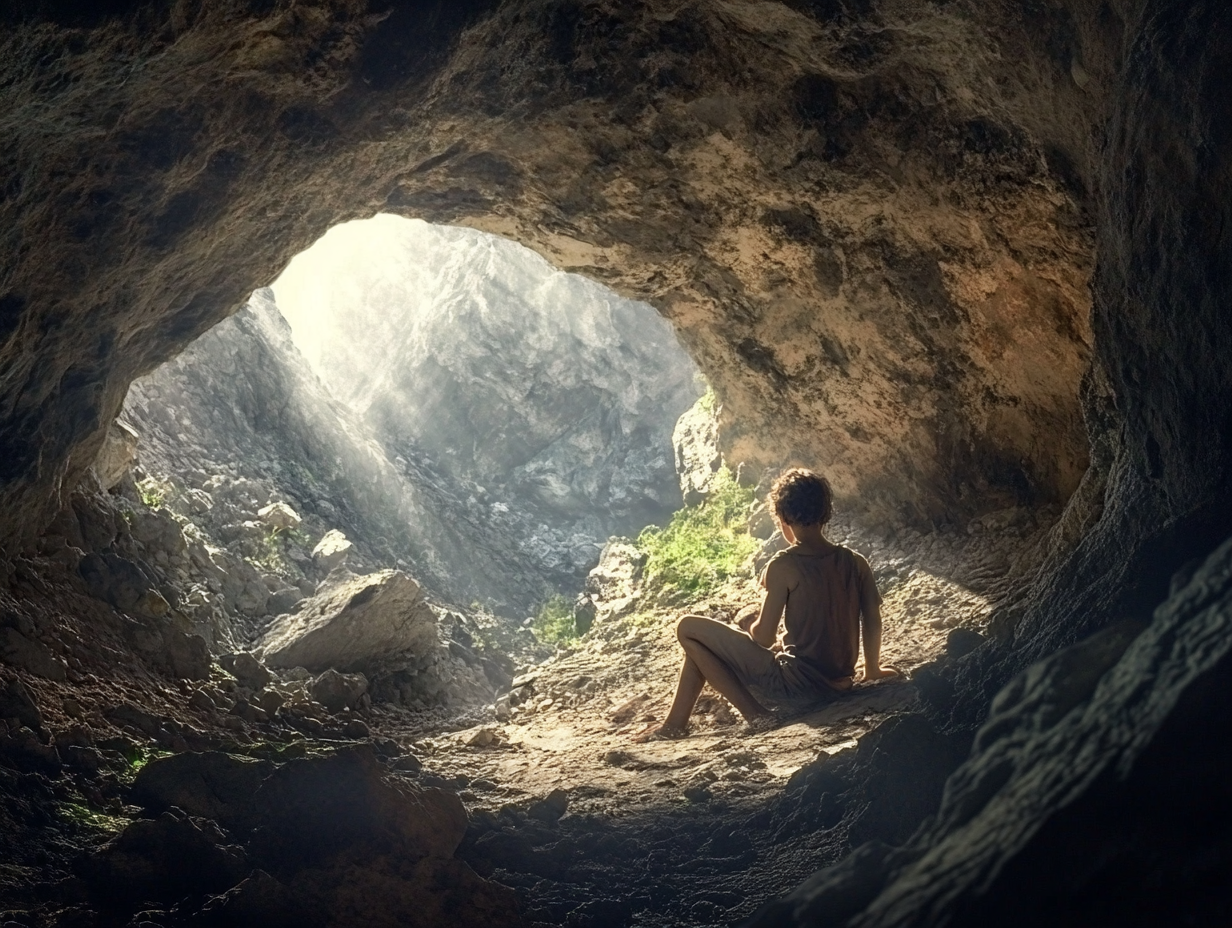 Un adolescente en una cueva similar a los hogares prehistóricos