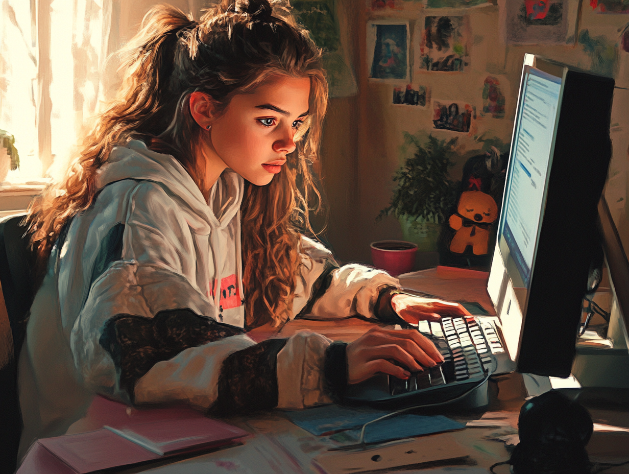Una adolescente utilizando el ordenador