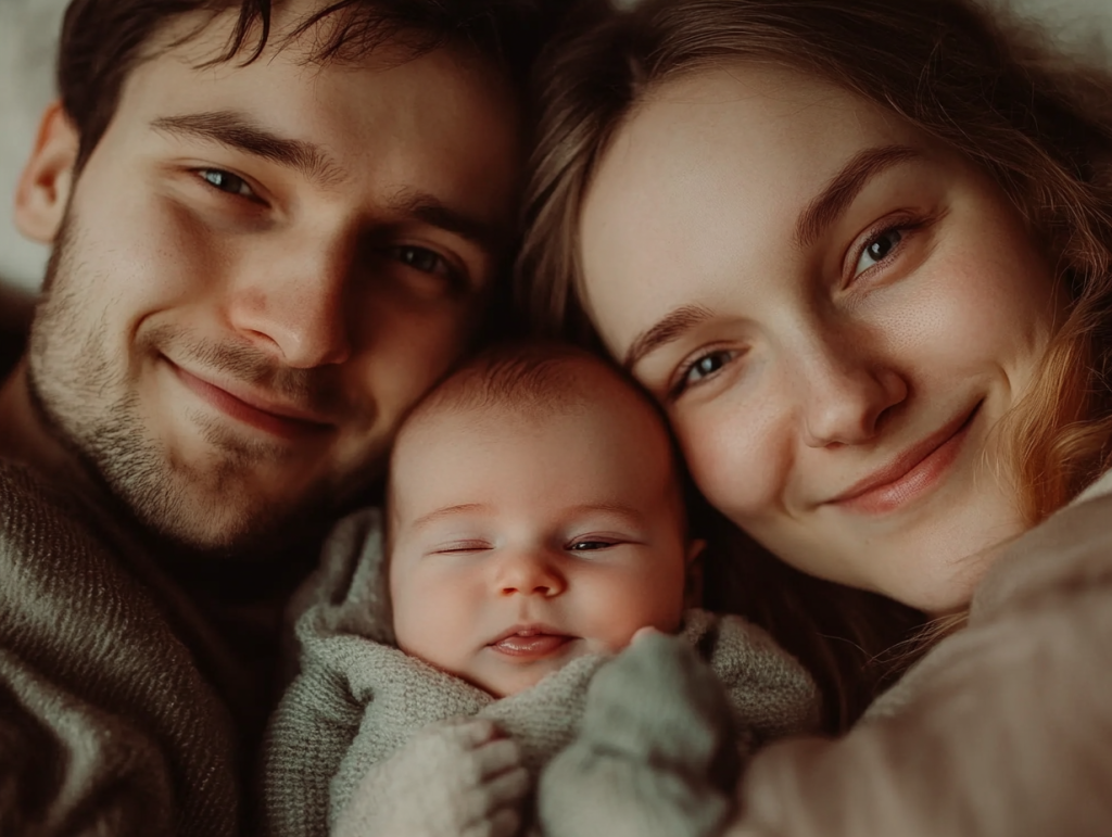Una pareja joven con su bebé