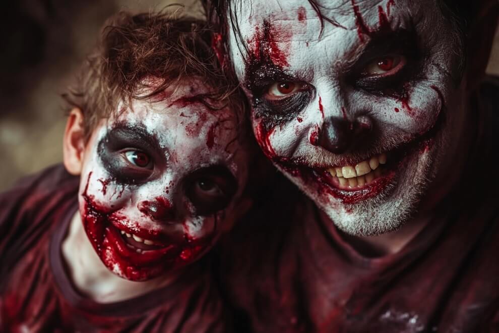 Padre e hijo con disfraces aterradores de Halloween - Rubén García