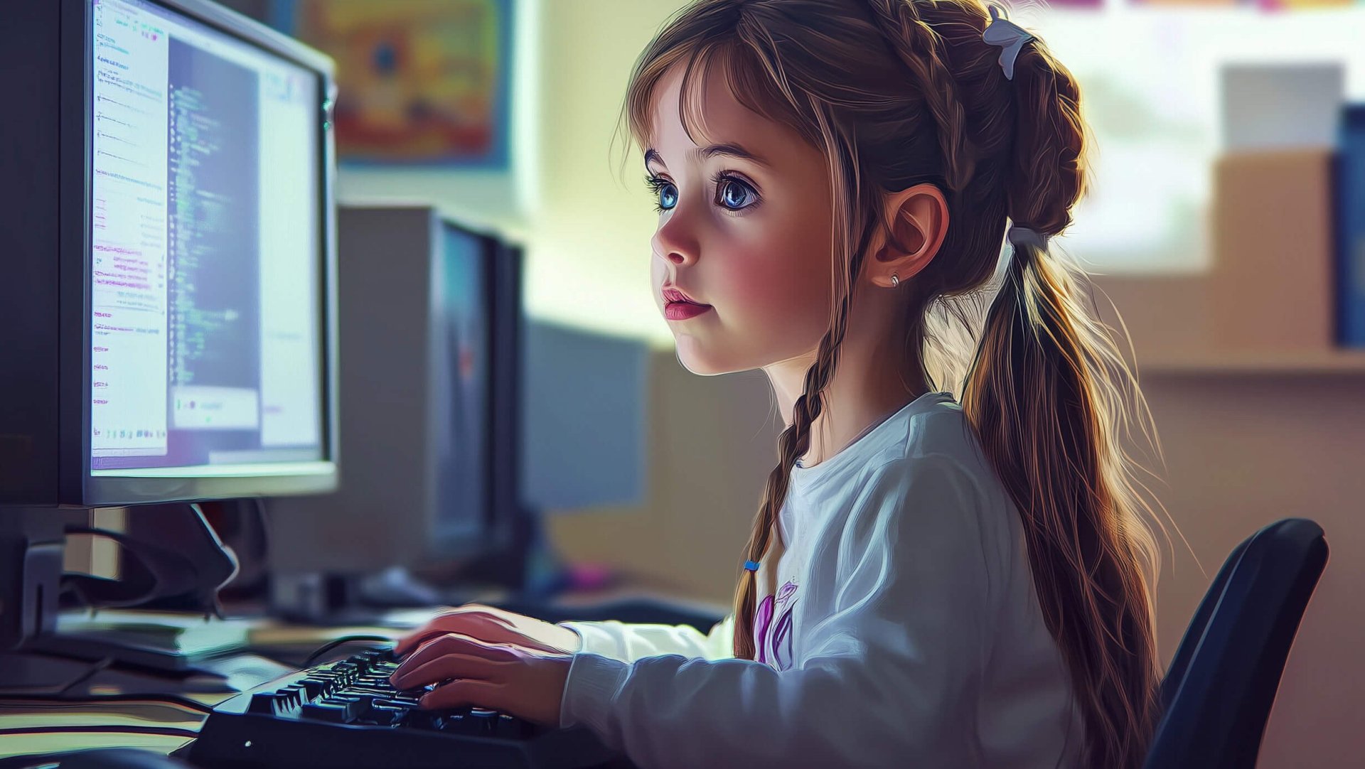 Una niña trabajando con un ordenador (foto: R.G.)