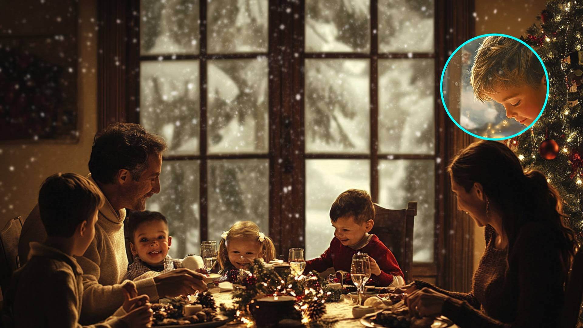 Una familia cenando un día de Navidad todos juntos