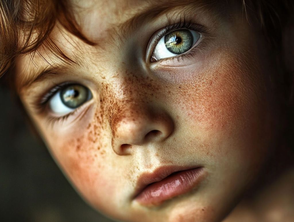 Un niño con pecas y ojos claros