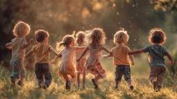 Un grupo de peques juegan en el campo