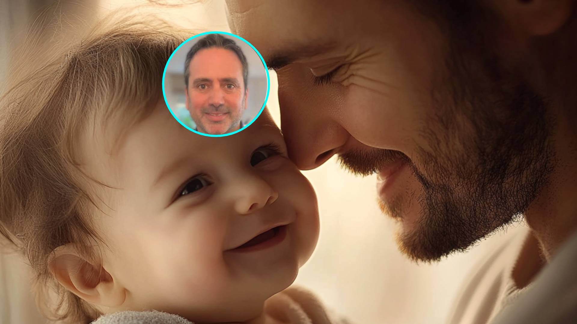 Padre e hijo, felices. En detalle, Álvaro Bilbao