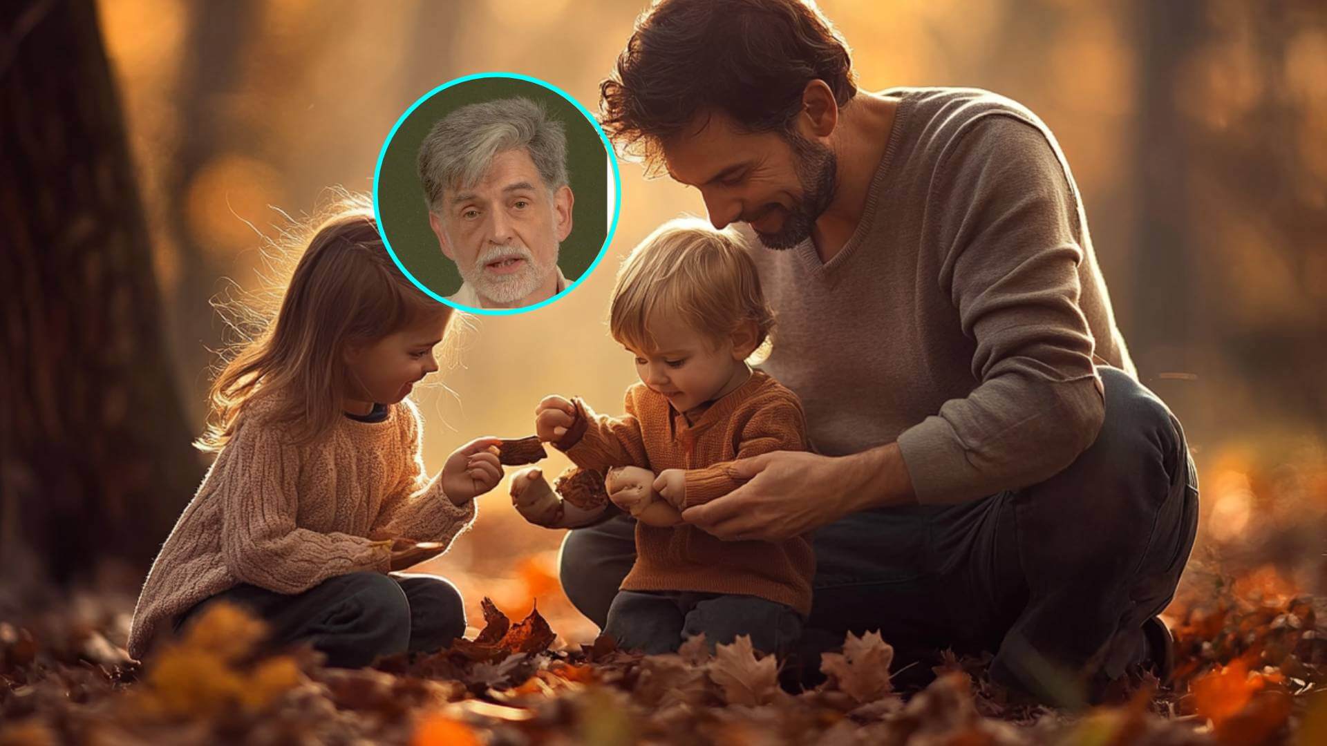 Dos niños exploran con su padre. En detalle, Carlos González, pediatra.