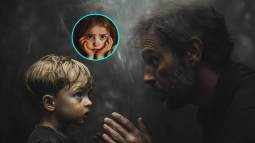 Un niño llora mientras su padre le habla. En la imagen de detalle, una niña, triste