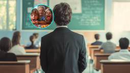 Un profesor, de espaldas, dando clase