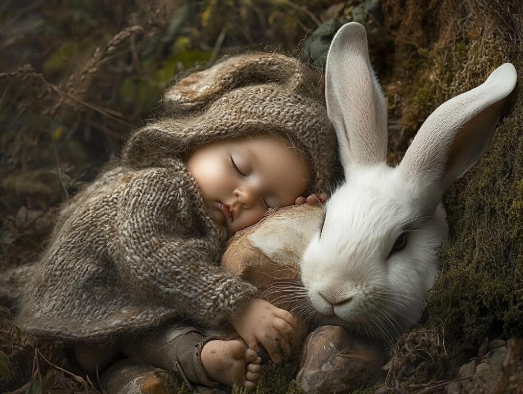 Retrato de un bebé con un conejito