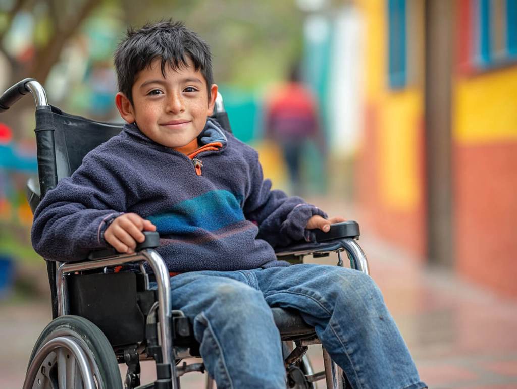 Un niño en silla de ruedas