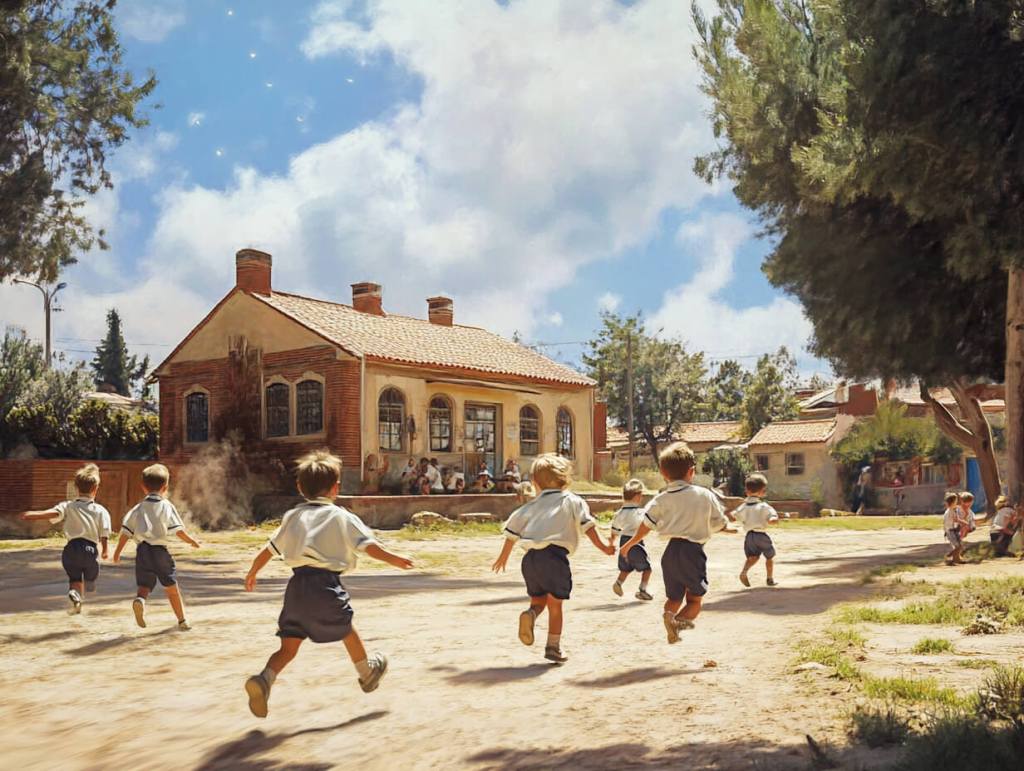 Niños corriendo en el recreo del cole