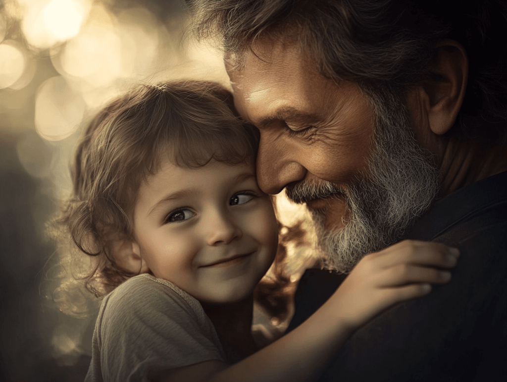 Un padre abraza a su hijo pequeño