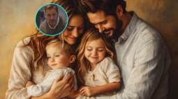 Retrato de una familia feliz con hijos pequeños. En detalle, Álvaro Bilbao.