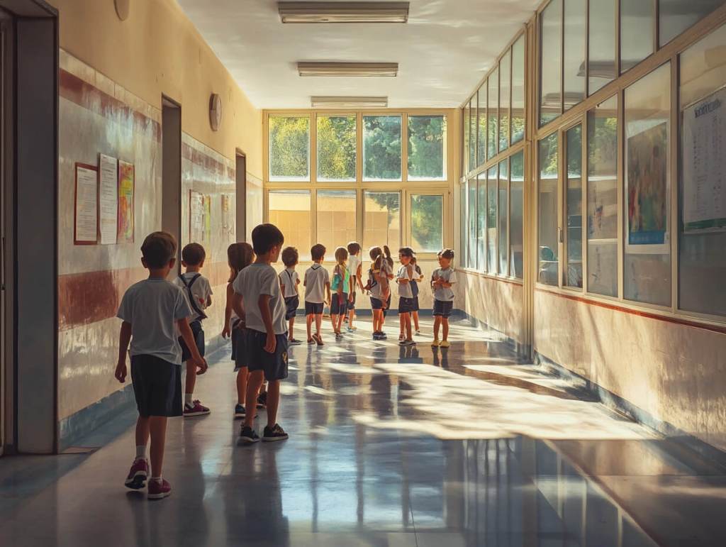 Pasillos de un colegio con alumnado
