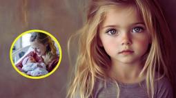 Una niña rubia de pelo largo. En detalle, una madre con su bebé recién nacido
