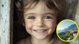 Un niño pequeño sonriente. Detalle, paisaje canario