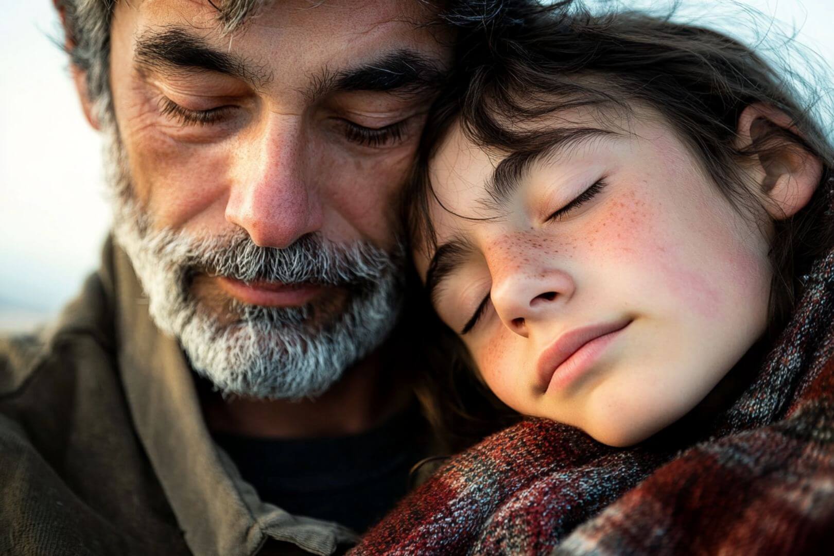 Padre e hija adolescente en actitud cariñosa e íntima
