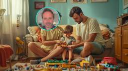 Padre juega con sus hijos