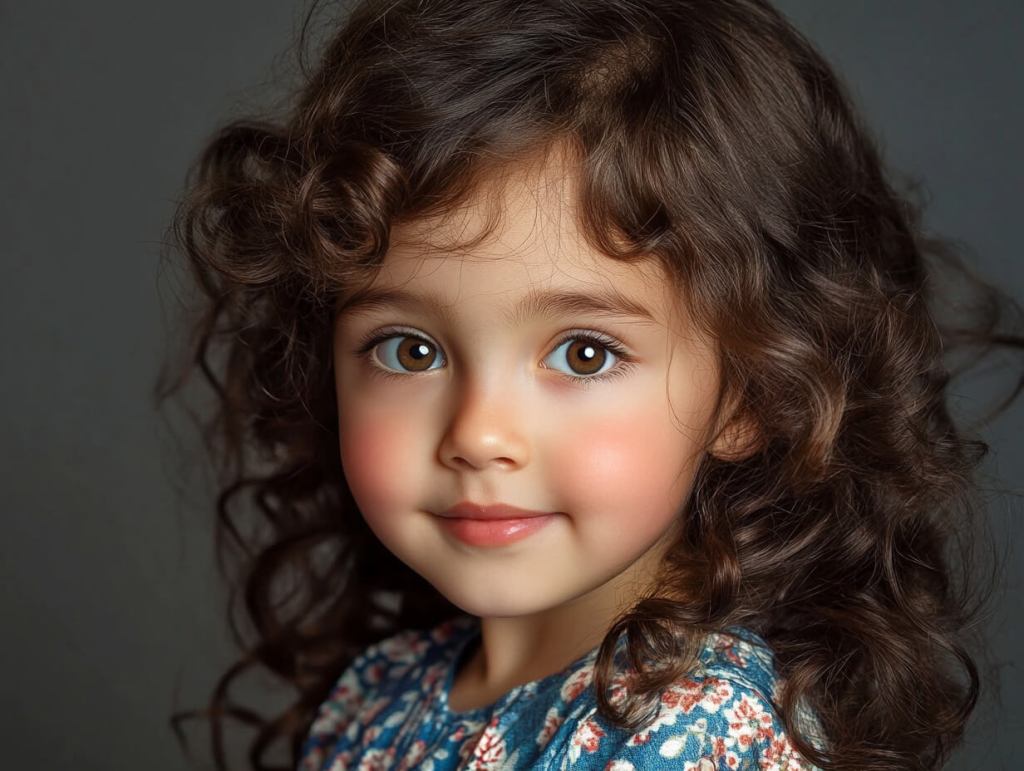 Retrato de una niña pequeña con pelo ondulado